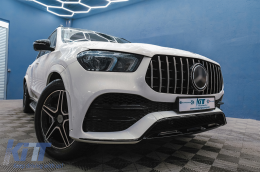 Предна Централна решетка , подходяща за Mercedes GLE SUV W167 V167 GLE Купе C167 Спортен пакет (2019-Up) GTR Panamericana Дизайн Гланцирано черно и Хром-image-6089381
