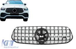 Предна Централна решетка , подходяща за Mercedes GLE SUV W167 V167 GLE Купе C167 Спортен пакет (2019-Up) GTR Panamericana Дизайн Гланцирано черно и Хром-image-6108066