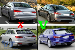 Дифузьор на Задна Броня и накрайници за ауспух, подходящи за Audi A6 C8 4K Avant Sedan (2018-up) S6 Дизайн Матово черно-image-6108320