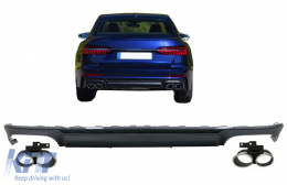 image-44-Дифузьор на Задна Броня и накрайници за ауспух, подходящи за Audi A6 C8 4K Avant Sedan (2018-up) S6 Дизайн Матово черно