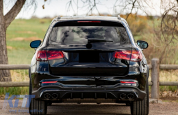 Задна дифузьор с Черен Накрайници за ауспух, подходящ за Mercedes GLC SUV X253 Facelift (2020-) GLC43 Дизайн Нощен пакет-image-6084459