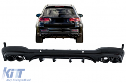 Задна дифузьор с Черен Накрайници за ауспух, подходящ за Mercedes GLC SUV X253 Facelift (2020-) GLC43 Дизайн Нощен пакет-image-6084461