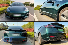 Удължение на комплекта за тяло, подходящо за Tesla Model 3 (2017-нагоре) Предна Броня, устна, въздушен дифузьор и Прагове Piano Black-image-6085786
