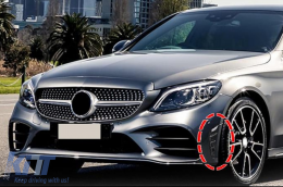 Капаци на Предна Броня, странични перки Flics, подходящи за Mercedes C-Class W205 S205 Sedan T-Model Facelift (2018-2020) Piano Black-image-6085072