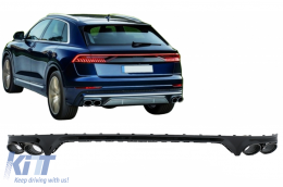 Дифузьор на спойлер на задната броня, двоен изход, подходящ за Audi Q8 S-Line (2018-нагоре) Черен съвети-image-6089719