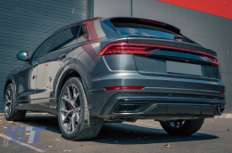 Дифузьор на спойлер на задната броня, двоен изход, подходящ за Audi Q8 S-Line (2018-) Сребърен накрайници-image-6095800
