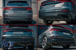 Дифузьор на спойлер на задната броня, двоен изход, подходящ за Audi Q8 S-Line (2018-) Сребърен накрайници-image-6095879