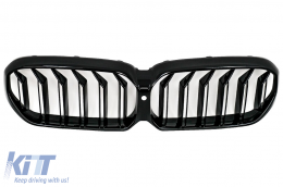 Централна бъбречна Решетка , подходяща за BMW 5 Series G30 G31 LCI (07.2020-up) Double Stripe Дизайн Piano Black-image-6088104