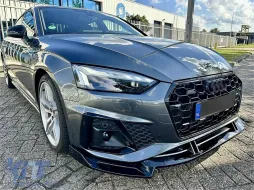 Допълнителен спойлер на предната броня, подходящ за Audi A5 F5 Facelift S-Line (2020-up) Piano Black-image-6107087
