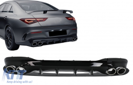 Задна дифузьор и Хром накрайници на ауспуха, подходящи за Mercedes CLA X118 Shooting Brake C118 Купе Спортна линия (2019-up) CLA45S Дизайн Аеродинамичен пакет-image-6090812
