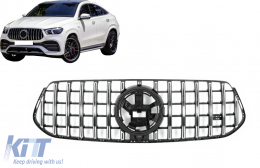 Предна Централна решетка , подходяща за Mercedes GLE SUV W167 V167 GLE Купе C167 Спортен пакет (2019-Up) GTR Panamericana Дизайн Гланцирано черно и Хром-image-6108083