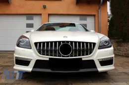 Предна Решетка с Долна решетка решетка, подходяща за Mercedes SLK R172 (2011-2015) GT-R Panamericana Дизайн Хром-image-6090232