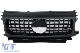 Предна Решетка с Капаци за фарове, подходящи за Mercedes G-Class W464 W463A & G63 AMG (06.2018-Up) GT-R Panamericana Дизайн Piano Black-image-6091909