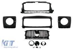Предна Решетка с Капаци за фарове, подходящи за Mercedes G-Class W464 W463A & G63 AMG (06.2018-Up) GT-R Panamericana Дизайн Piano Black-image-6091916
