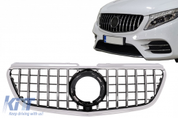 Централна решетка подходяща за Mercedes V-Class W447 (2014-03.2019) GTR Panamericana Дизайн Черен Хром-image-6092115