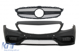 image-64-Front Bumper with Grille suitable for Mercedes C-Class W205 S205 C205 A205 (2014-2018) Limousine T-Model Coupe Cabriolet Black