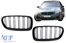 image-51-Central Grilles suitable for BMW 5 Series F10 F11 (2010-2017) Double Stripe M Design Glossy Black