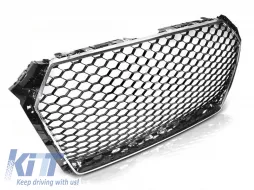 image-31-Chrome/black RS type grille suitable for Audi A4 B9 sedan, wagon 2015-2019 with parking sensor openings