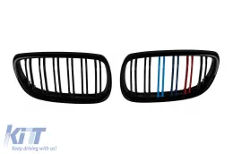 image-0-Double ribbed kidneys in black lacquer with M decoration suitable for BMW 3 Series E92 Coupe, E93 Cabriolet 2006-2009