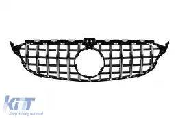 image-5-Chrome/black GT-R style grille suitable for Mercedes C-Class W205 sedan, S205 estate, C205 coupe 2014-2018 with camera opening