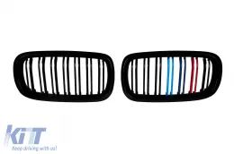 image-2-Double slat kidney grilles in black lacquer with M decoration suitable for BMW X5 F15 2014-2018, X6 F16 2015-2019