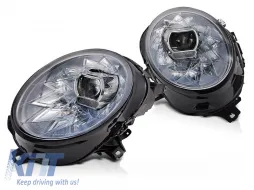image-10-LED tuning headlight set suitable for Mini Cooper F54 Clubman 2015-2019, F55, F56 hatchback 2014-2021 with chrome base, for models with factory halogen lights, with dynamic indicators, with 