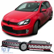 image-44-Radiator grille black gloss with red strips suitable for VW Golf 6 including GTI 08-13