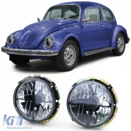 image-9-Clear glass headlights black smoke with crosshair for VW Beetle + Convertible from 73