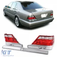image-26-Clear glass tail lights with red clear lock strip for Mercedes S-Class W140 94-98