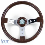 image-44-Exclusive sport steering wheel wood look with chrome spokes 350mm for Momo Sparco