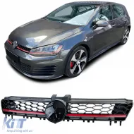 image-15-Sport honeycomb radiator grille black gloss with red trim for VW Golf 7 12-17 GTI