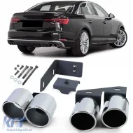 image-0-Duplex exhaust tailpipes 4-pipe trims stainless steel pair for Audi A4 2.0 B9 from 15