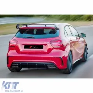 image-77-A Series W176 A45 AMG Rear Diffuser Piano Black Left + Right Dual Outputs Vacuum Plastic / 2012-2018