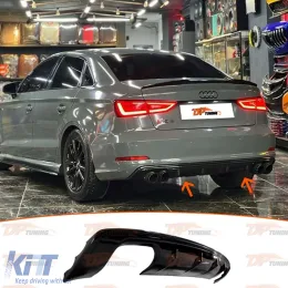 image-3-A3 8V Sedan S3 Style Diffuser Piano Black Vacuum Plastic / 2012-2016 (R+L Double Outputs)