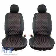 image-38-Semi Front Seat Covers PU Royal Black With Red Seams 4 Pieces