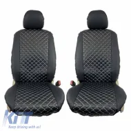 image-40-Semi Front Seat Covers PU Royal Black With Gray Seams 4 Pieces
