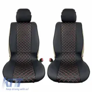 image-27-Seat Front Cushions PU Royal Black With Red Seam 2 Pieces