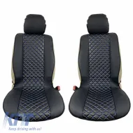 image-44-Seat Front Cushions PU Royal Black With Blue Seam 2 Pieces