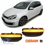 image-30-Mirror LED suitable for VW Golf 6 VI 08-12 / Touran 10-15 Osram Dynamic Canbus Black 2 Pcs