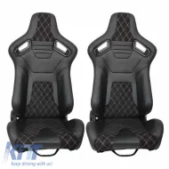 image-13-Bucket Seats R8 PVC Black with M Power Design Design Tri-Color Cross Stitching M Look Pair 2 Pcs
