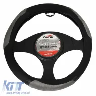 image-7-Steering Wheel Cover PU Black/Gray Medium 38cm
