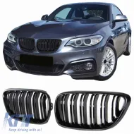 image-30-Front Grilles suitable for BMW 2 F22 / F23 14-16 M4 Look with Double Grille Glossy Black with 2pcs