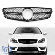 image-9-Front Grille suitable for Mercedes-Benz C-Class W204 07-14 A Design C63 Look with Single Fence Glossy Black 1pc
