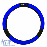 image-14-Steering Wheel Cover Fabric Type R Black-Blue Medium 38cm