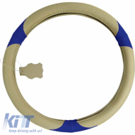 image-62-Steering Wheel Cover in Leather Beige-Blue Medium 38cm