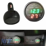 image-25-Car Voltmeter Thermometer USB Charger 3in1 With Red And Green Numbers 99162