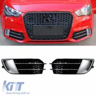 image-1-Front Bumper Side Grill suitable for Audi A1 8X 2010-2014 RS1 Look Glossy Black / Silver Left & Right 2 Pieces