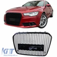 image-6-Front Grille suitable for Audi A6 4G C7 11-15 RS6 Look Honeycomb Glossy Black 1pc