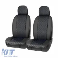 image-4-Seat Front Cushions PU Elegance Black With Blue Seam 2 Pieces