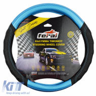 image-32-Steering Wheel Cover PU Speed Black / Blue Carbon With Blue Stitching Medium 38cm